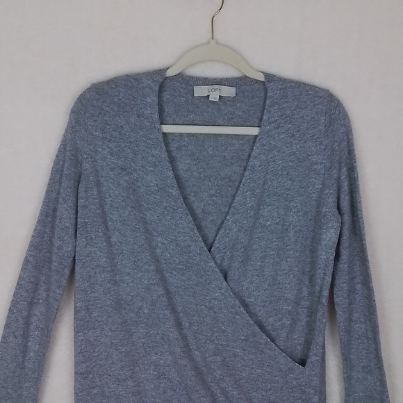LOFT Faux Wrap Sweater Size S‎ Heather Gray Wool Blend Classic Fit Long Sleeve - Picture 11 of 11